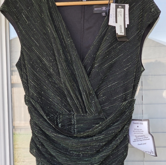 $249 Betsy & Adam Women Metallic Cap-Sleeve Surplice Gown Sz 8 Green Party - Picture 14 of 16